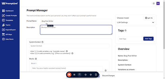And add a description. This is not required and is not used by the AI, but is helpful for you and your team to be able to track the purpose of each prompt.